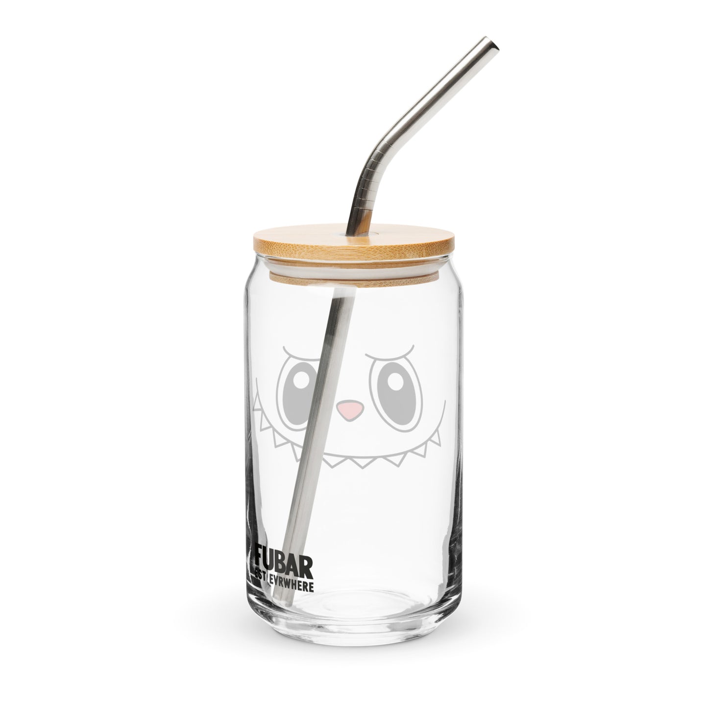 Cute Kawaii Monster Can Glass Cup | Can-Shaped Iced Coffee Cup with Lid & Straw