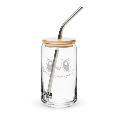 Cute Kawaii Monster Can Glass Cup | Can-Shaped Iced Coffee Cup with Lid & Straw