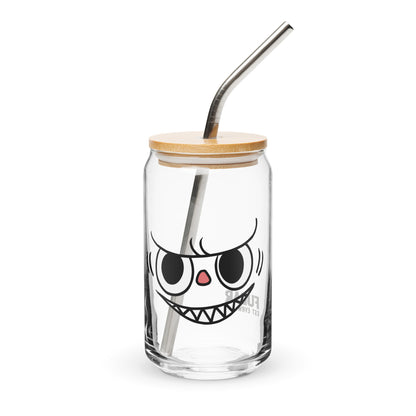 Pippo Kawaii Monster Can Glass Cup | Cute Can-Shaped Iced Coffee Glass with Lid & Straw