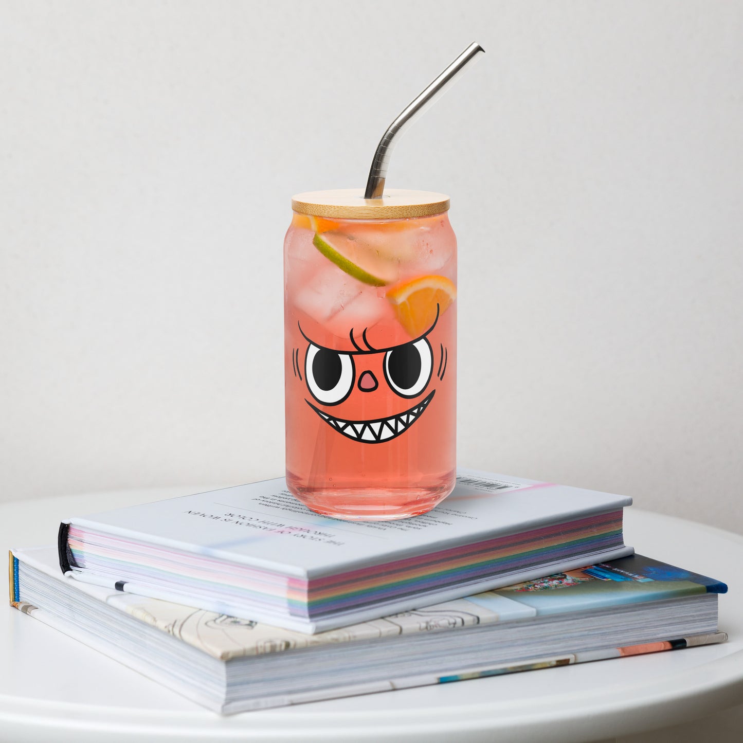Pippo Kawaii Monster Can Glass Cup | Cute Can-Shaped Iced Coffee Glass with Lid & Straw